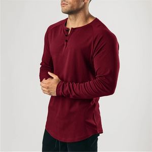 Casual Gym Vêtements Fitness T-shirt Hommes Mode Étendre Hip Hop Automne T-shirt à manches longues Coton Bodybuilding Muscle Tshirt Homme 210707