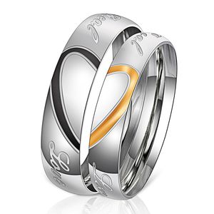 Casual hartvormige paar band ring plated zilver kleur mode-sieraden cadeau voor vrouwen romamtische mannen ringen Valentijnsdag