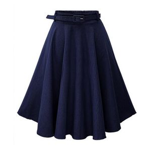 Casual taille haute Jeans jupe bleue pour l'été Slim A-ligne jupe en coton lâche femmes jupe plissée au genou pour les femmes avec ceinture T200712