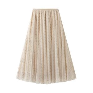 Falda informal de cintura alta para mujer, faldas con patrón de estrellas de gasa adelgazante, Vintage para mujer