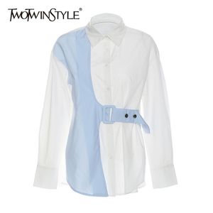 Camisa de color de golpe casual para mujeres solapa de manga larga patchwork blusa coreana ropa de moda femenina primavera 210524