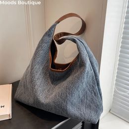 Casual Hobo fourre-tout sacs pour femmes 2023 été marque sac à bandoulière Denim tissu fil à broder grande capacité Shopper sac à main 240305