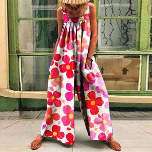 Casual Holiday Jumpsuits Women Fashion Print Pocket Romper Long Playsuit Wide Leg Loose Jumpsuit Prom For 240423