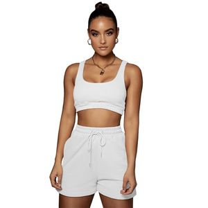 Casual Home Wear Survêtement Deux Pièces Ensembles Pour Femmes Tenues Sans Manches Crop Top Tunique Biker Shorts Produit D'été 210525