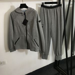 Survêtements à capuche décontractés pour l'extérieur en coton, deux pièces, manteau respirant avec fermeture éclair, pantalon de luxe, taille élastique