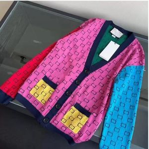 Casual gebreid Contrasterende kleur Herfstmode met lange mouwen Dames Jacquard met V-hals Trui Geometrisch patchwork Dames Damestrui Truien met lange mouwen