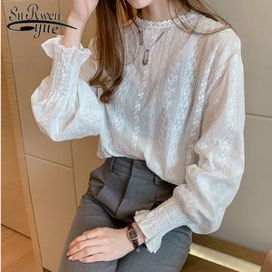 Casual Lady Tops Lange Mouw Kant Vrouwen Blusas Mujer de Moda Herfst Grote Maat 4XL Witte Chiffon Blouses 6202 50 210521