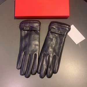 Guantes informales de diseñador con letras para mujer, manoplas de piel de oveja, guantes con pantalla táctil, manoplas de negocios para exteriores con caja