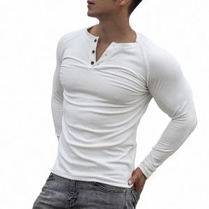 Casual Lg mouw Cott T-shirt Mannen Gym Fitn Bodybuilding Workout Slanke t-shirt Mannelijke Effen Tee Tops Sport Training kleding T6on #