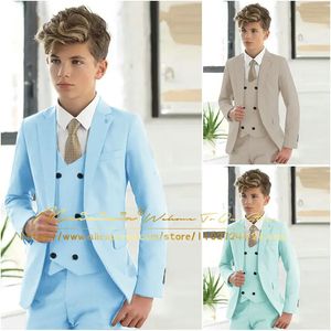 Casual lichtblauwe jongens formele pakken kledingset kinderjas vest broeken 3 stcs bruiloft smoking pak kinderen blazer feest kostuum 240520