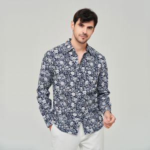 Men de longue manche décontractée chemise Hawaiian Blouse florale Blouse d'été Automne imprimement lâche