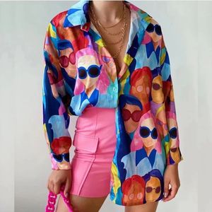 Manga larga informal Gire hacia abajo BLUSIÓN DE LA COLLA CALLE DE MODIA Camisa impresa suelta ropa Blusas de Mujer 26054 240326