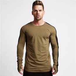 Casual Lange mouwen Katoenen T-shirt Mannen Gym Fitness t-shirt Bodybuilding Skinny Tee Tops Mannelijke Running Training Workout Kleding 220813