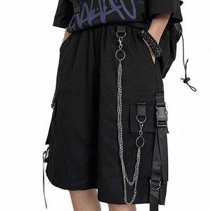 Casual Loose Cargo Shorts Femmes Harajuku Hip Hop Punk Grande Poche Large Jambe Shorts Fi Chaîne Taille Haute Joggers Pantalon Court B9gl #