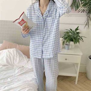 Casual losse geruite korte zoete nachtkleding homewear vrouwen vintage mode zachte alles match femme pyjama sets 210525