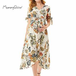 Casual moederschap bloemen jurken baby shower verpleegkunde zwangerschap jurk kleding voor zwangere vrouwen sundress borstvoeding jurk nieuwe LJ201114