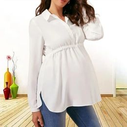 Top de maternidad informal, blusa blanca de manga larga para embarazadas, ropa elegante para mujer a la moda 240102