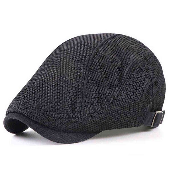 Casual Hommes Bérets Été Respirant Visière Casquette Femmes Plat Ivy Chapeau De Soleil Solide Noir Blanc Fishbone Newsboy Chapeau Maille pilote Cap J220722