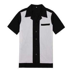 Casual hombres vestido camisas manga corta camiseta retro hombre bolos camisa con botones patchwork camisas para hombres ajuste regular 210323