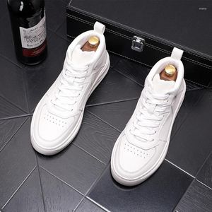 Casual hommes coréens bottes à lacets 514 Style blanc en cuir véritable chaussures respirant plate-forme baskets tendance beau cheville Botas Mans 704