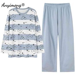 Casual heren pyjama set plus size 3XL 4XL katoenen nachtkleding voor mannen chique pyjama mode home pak lente herfst loungewear 210812