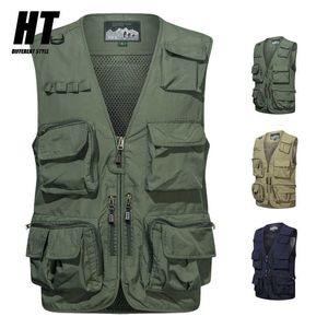 Casual Men's Vest Outdoor Quick Dry Respirant Mesh Vestes Multi Pocket Zipper Randonnée Gilets Hommes Tourisme Drift Pography Vest 210603