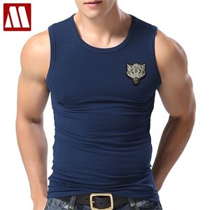 Camisetas informales de lobo para Hombre, cuello redondo, sin mangas, bordado de algodón, camiseta de Animal, Camisetas para Hombre, Camisetas para Hombre 210726