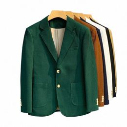 Casual Hommes Costume Vestes Style britannique Waffle Slim Fit Busin Blazer Manteau Noir Vert Simple Boutonnage Nouveau Fi Mâle Vêtements A6Zo #