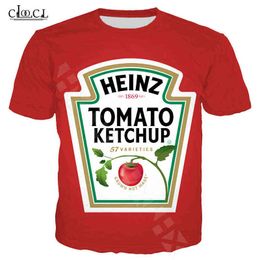 Casual Mannen T-shirt Tomaat Ketchup T-shirt Patroon 3D Print Rood Zwart Wit T-stukken Unisex Mode T-shirts Harajuku Streetwear Tops Y220214