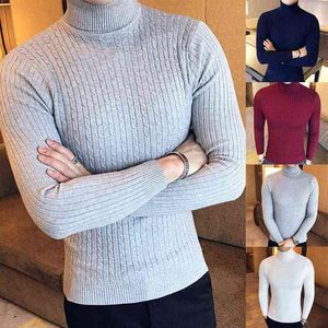 Casual Men Winter Solid Color Turtle Neck lange mouw Twist gebreide slanke trui L220730