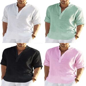 Casual heren lange mouw ademend shirt vaste kleur basic katoenen linnen tops plus size shirts voor mannen