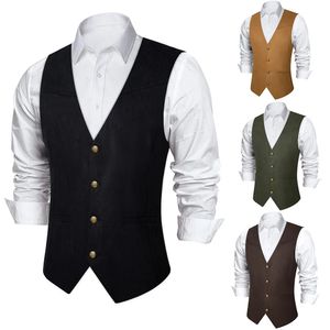 Casual heren Vest Slim Fit Western Cowboy Mouwloze jas V-hals Motor Cycling Prom Faux Suede Waistcoat Sociale mannen Kleding 240516