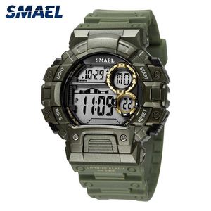 Casual Military Smael Mens Horloge S Bestend Ronde Mannen Sporthorloges 1443 LED Digitale Waterdichte Mannelijke Reloj Automatische Gift horloge Q0524