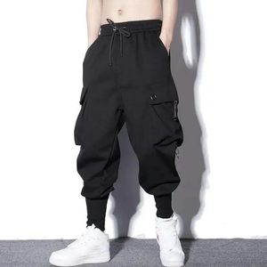 Pantalon cargo décontracté multi-poches sarouel ample mode extérieur hip hop streetwear homme cordon élastique pantalon de survêtement noir 240305