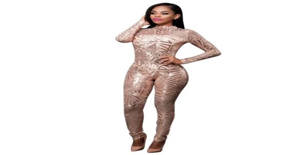 Casual nuevo estilo 2017 Solid Color Rompper Playsuit Bodycon Rose Gold White Jumpers Suponsuit Sequinas de talla grande Siamese Pants4537330