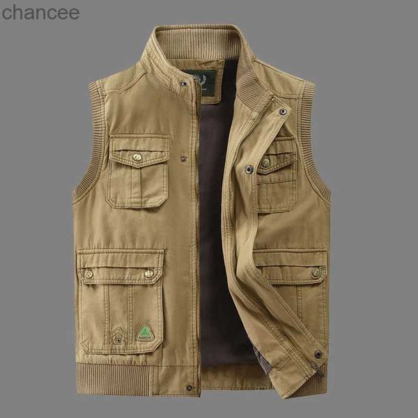 Casual Outdoors Vest Hommes Mode Manteaux Gilets Pêche Photographie Chasse Mâle Gilet Coton Multi-poches Veste Sans Manches HKD230828