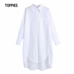 Casual Oversize Lange Shirts Dames Wit Irregualr Hem Harajuku Tops Streetwear 210421
