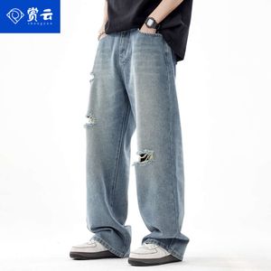 Pantalons décontractés appréciant Cloud 2024 printemps/été nouveau jean ample perforé pour hommes, tours de sol américaines à la mode et à la mode pour hommes
