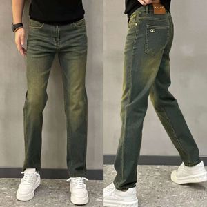 Pantalones Casuales Vaqueros de Primavera para Hombre, Vaqueros Azules de Pierna Ancha y Corte Entallado de Conjunto Alto