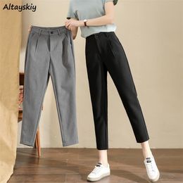 Pantalons décontractés Femmes Printemps Office Lady Élégant Cheville Longueur Sarouel Pantalon À La Mode Simple Loisirs Taille Haute Chic Tout Match Femme 220726