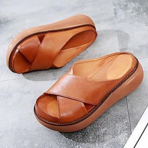 Casual platform Cross Slippers Women Strap Summer Wedges Schoenen plus size retro damesglaasjes Hoge hakken Sandalen