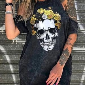 Casual Plus Taille T-shirts 2020 Femmes Lâche Sexy Hors Épaule Crâne Imprimé Style Punk Tops Quotidien Casual Femme T-shirts Top Tshirt 3XL X0628