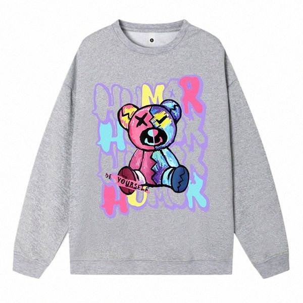 Casual Plus Taille Femme Sweatshirts Coloré Carto Bear Lettre Impression Impression Sweat À Capuche Lâche Doux Pull Chaud Polaire Vêtements 04ol #