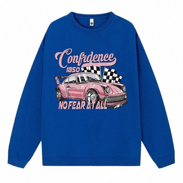 Casual Tallas grandes Sudaderas para mujer Cool Racing Cars No hay miedo en absoluto Impresión Sudadera con capucha Suelta Cuello redondo Jerseys Ropa de lana cálida z7Yd #