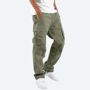 Poches décontractées couleur unie pantalon Cargo droit ample hommes 2023 printemps mode Streetwear pantalons pour hommes été loisirs pantalon Long 240109