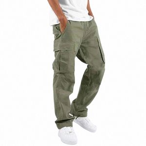 Poches décontractées Couleur unie Lâche Pantalon cargo droit Hommes 2023 Printemps Fi Streetwear Pantalon pour hommes Loisirs d'été Lg Pant f9Bm #