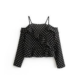 Casual Polka Dot Print Camis Tops Vrouwen Sexy Off Shoulder Feminine Strewear Ruffles Chiffon Short Top Kleding Chemise Femme 210531