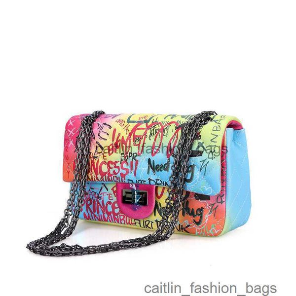 Casual Impreso Mujer Pu Crossbody Bolso Moda Soft Lock Graffiti Messenger Bag Vintage Mujer Solo Bolso de hombro Pu Bolso de cuero caitlin_fashion_bags