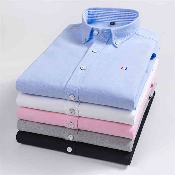 Casual Pur Coton Oxford Hommes Chemises À Manches Longues Broderie Design Regular Fit Mode Élégant 210809