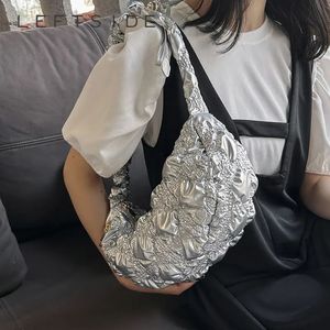 Sac à bandoulière argenté décontracté pour femmes sacs à main tendance designer en nylon rembourré en nylon plissé sous-armature 240322